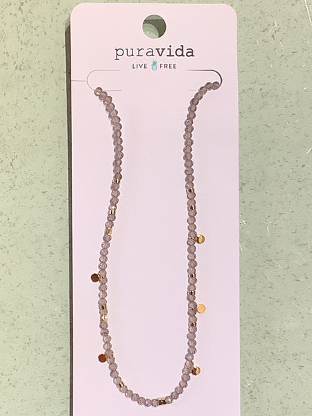 Puravida Smokey Quartz Beaded Choker Necklace GOLD
