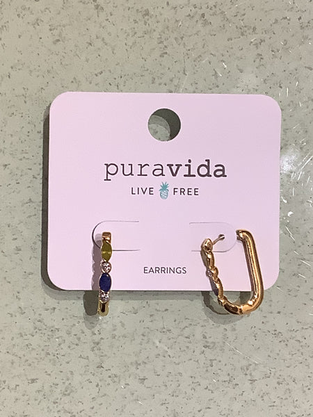 Stone Hoop Earrings GOLD