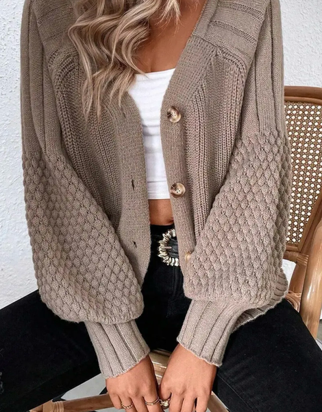 Textured sleeve button up cardigan