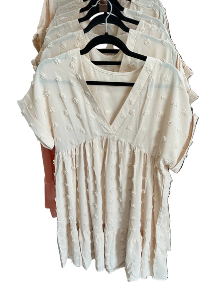 Textured v neck short sleeve dress