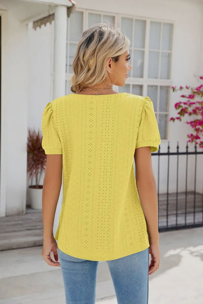 Square Collar Yellow Short Sleeved Top