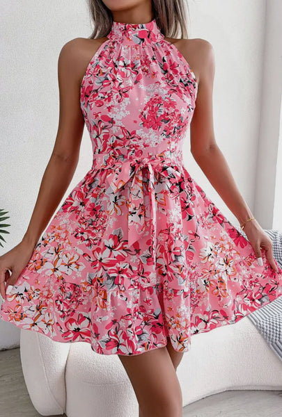 Women Lace Up Flounder Floral Dress