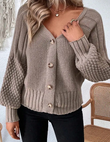 Textured sleeve button up cardigan