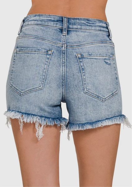 Raw Frayed Hem Ripped Denim Shorts