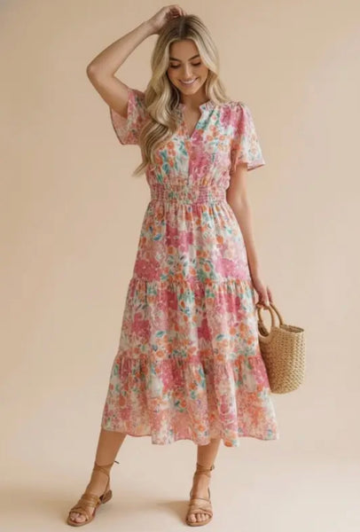 Plus Notch Neck Maxi Floral Dress