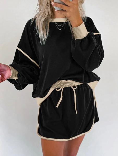Color Contrast loose pullover skort set