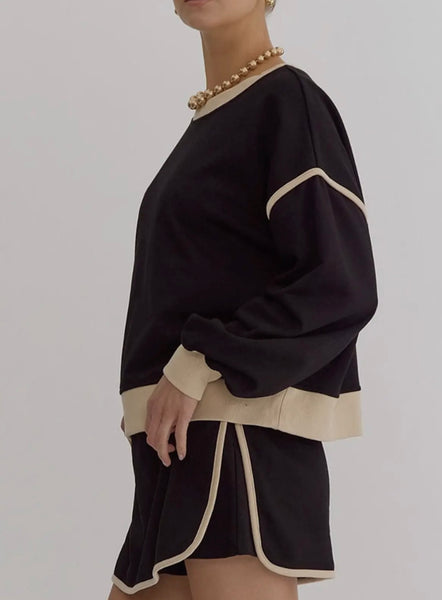 Color Contrast loose pullover skort set