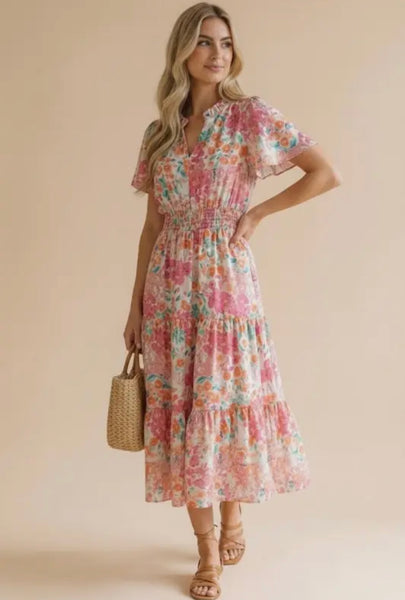 Plus Notch Neck Maxi Floral Dress