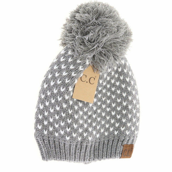 Heart Knit Pom Beanie