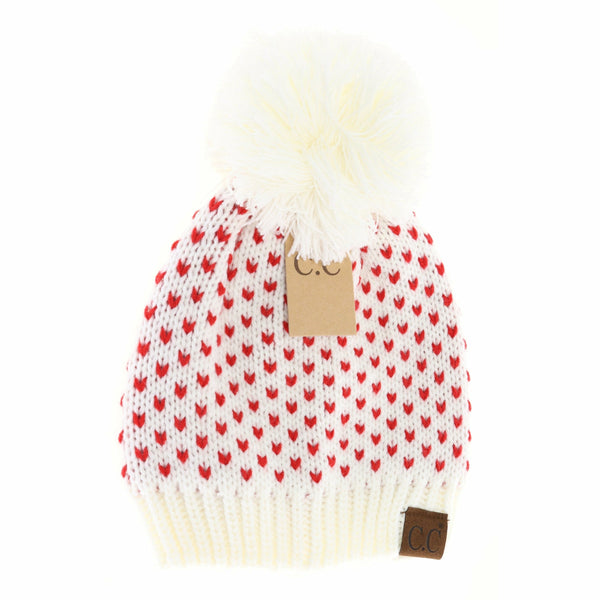 Heart Knit Pom Beanie
