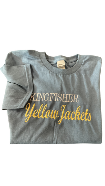 Denim Blue Yllw Jkt Embroidered tee shirt