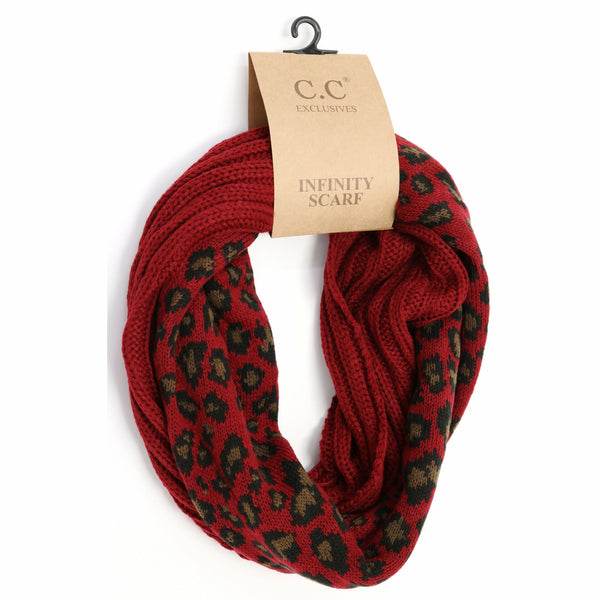 Ribbed Knit Leopard Accent CC Infinity Scarf
