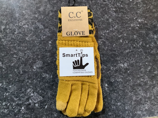 Solid Cable Knit Leopard Cuff CC Gloves