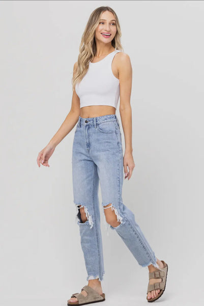 High Rise Knee Blowout Boyfriend cut Jeans