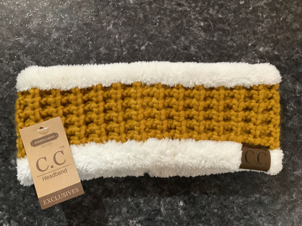 Mustard Sherpa Cable Knit CC Head Wrap