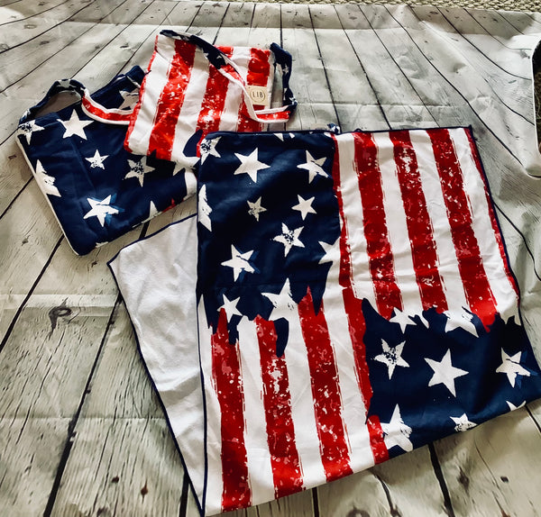 2in1 Flag Print Beachtowel-Tote Bag