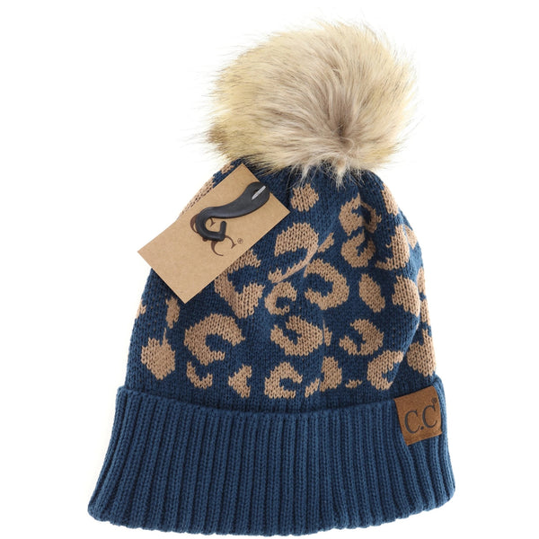 CC Leopard Pattern Pom Beanie