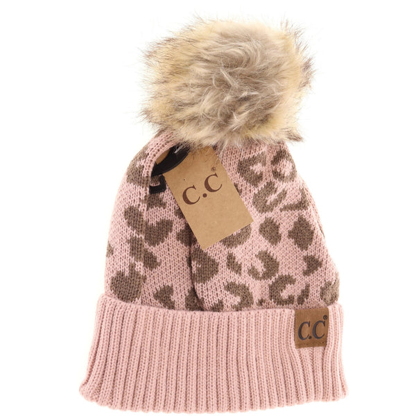 CC Leopard Pattern Pom Beanie