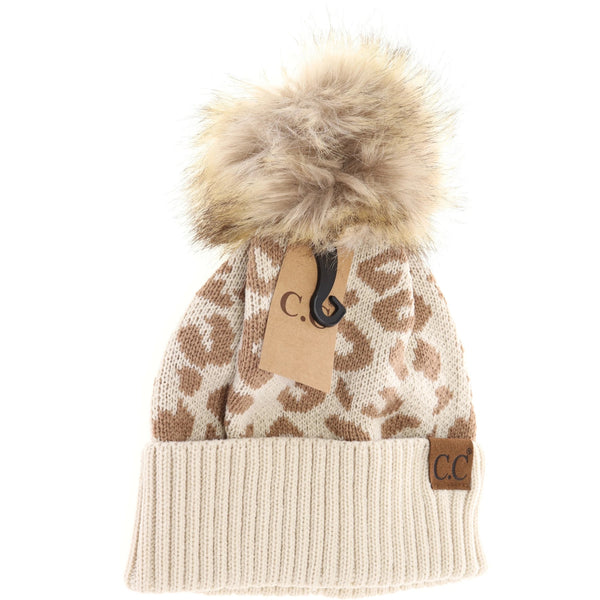 CC Leopard Pattern Pom Beanie