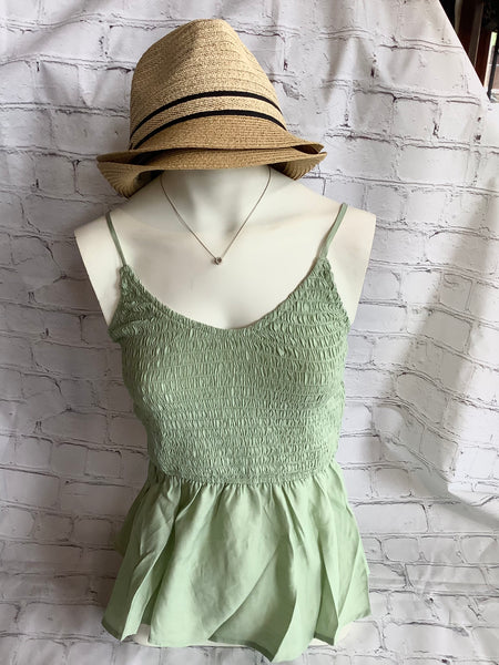 Smocked Body With Adjustable Strap Top- Sage